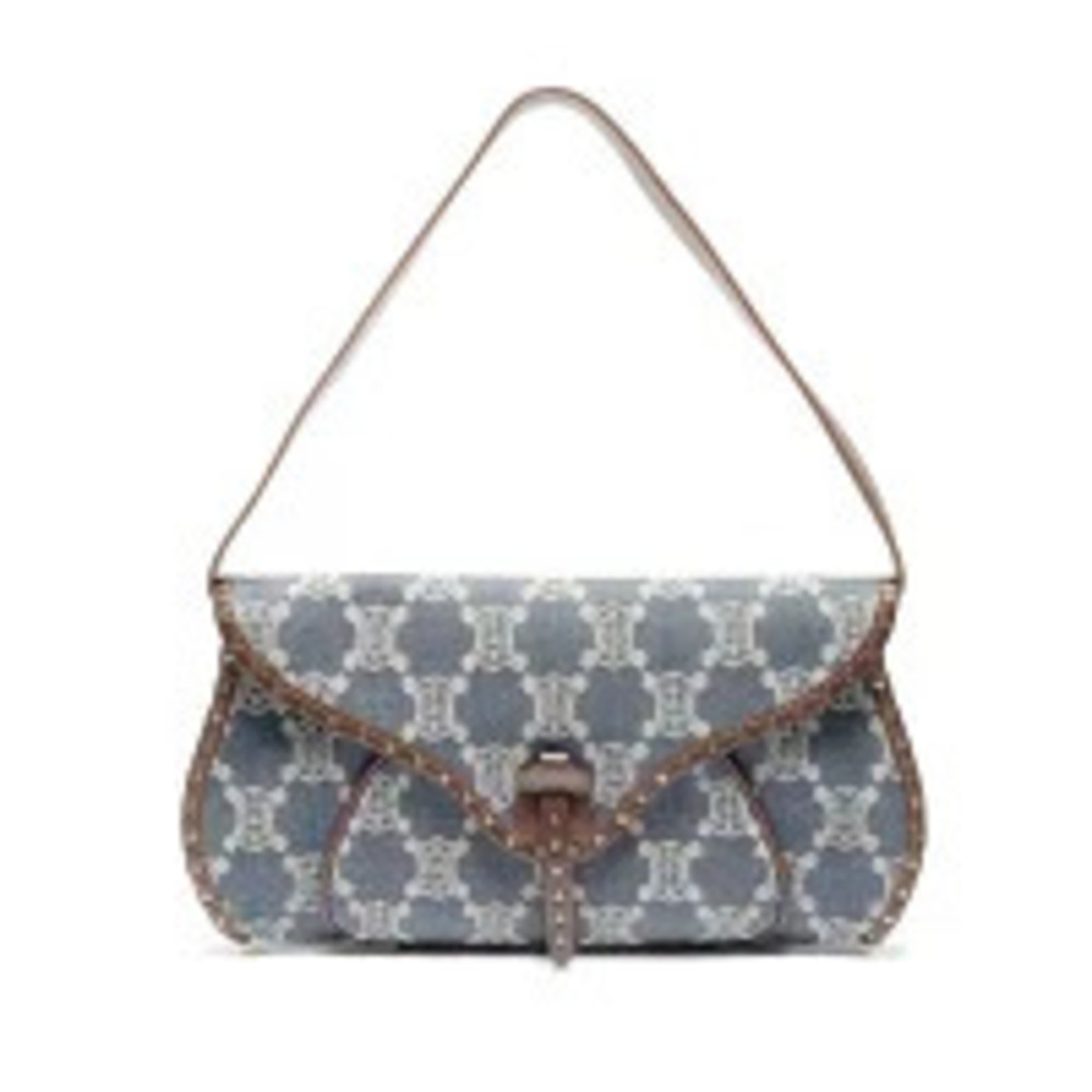 Celine Macadam Denim Hobo Shoulder Bag Navy Blue